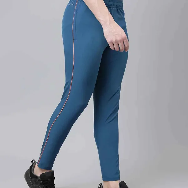 Men Blue Slim Fit Track Pants with Contrast Stripe for Gym and Activewear