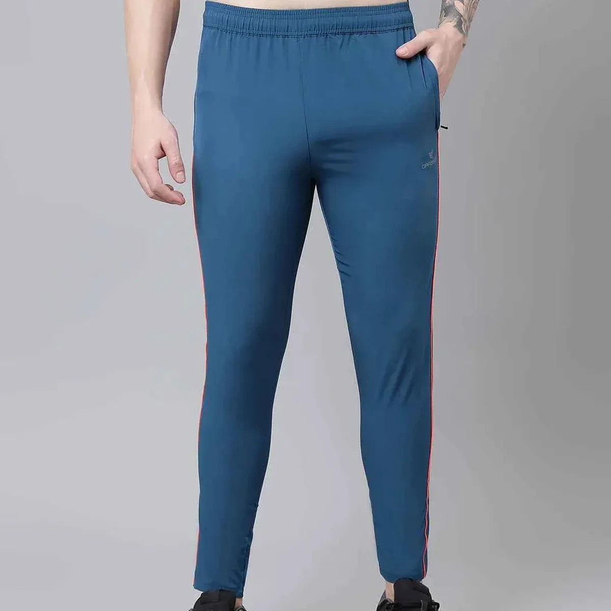 Men Blue Slim Fit Track Pants with Contrast Stripe for Gym and Activewear, photo 2 of 4