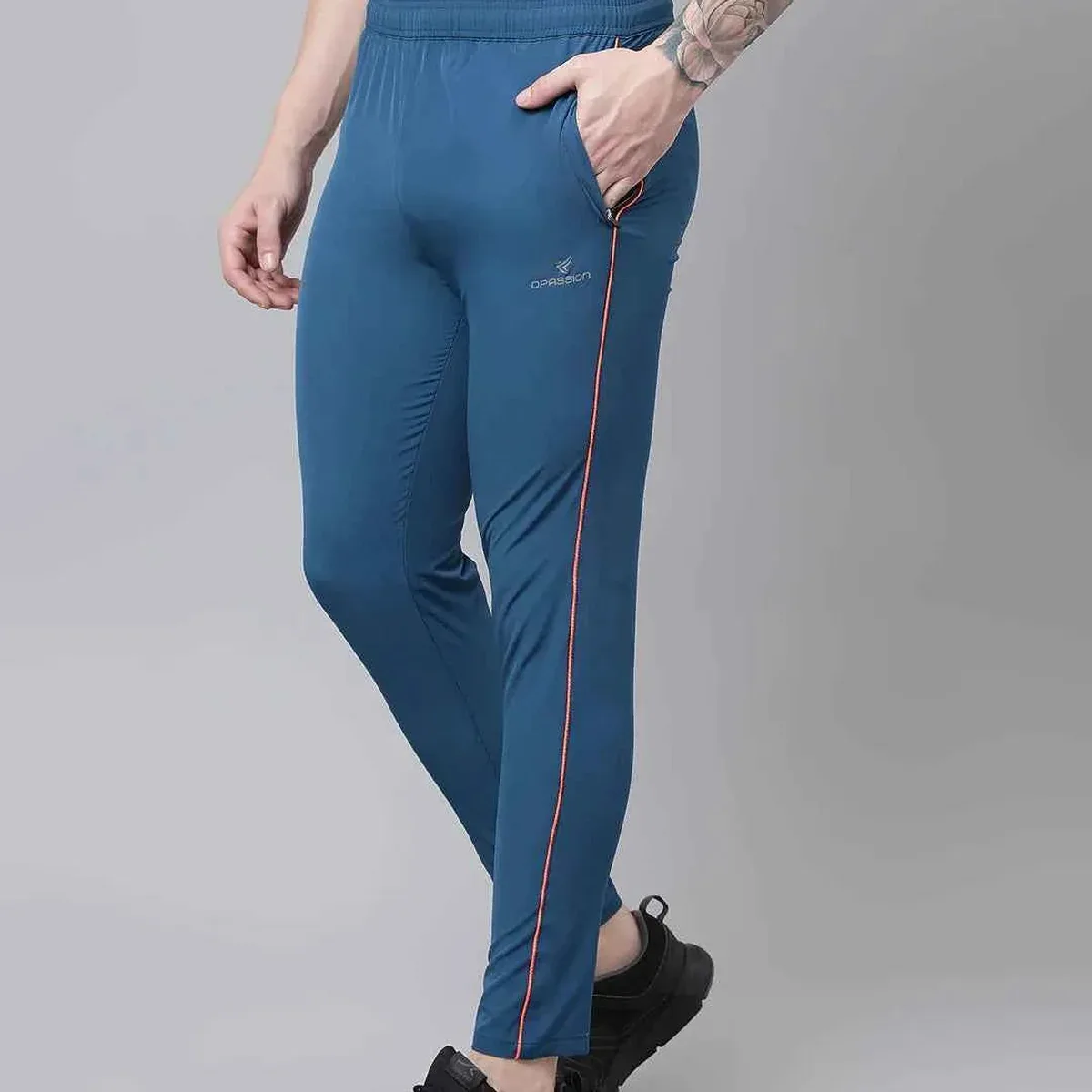 Men Blue Slim Fit Track Pants with Contrast Stripe for Gym and Activewear, photo 3 of 4