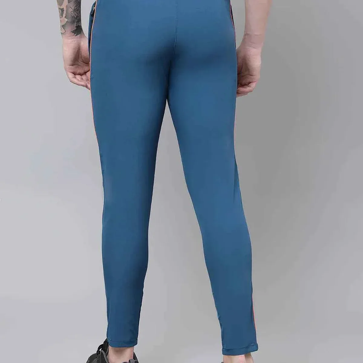 Men Blue Slim Fit Track Pants with Contrast Stripe for Gym and Activewear, photo 4 of 4