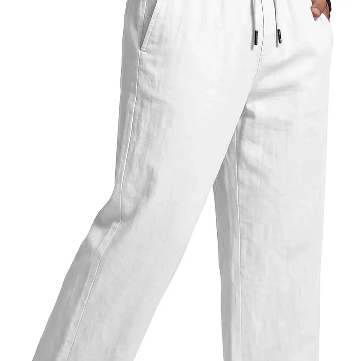 PIDOGYM Men's Cotton Linen Pants Summer Beach Pants Golf Dress Trousers | Casual, Lightweight, Drawstring Elas, photo 4 of 4