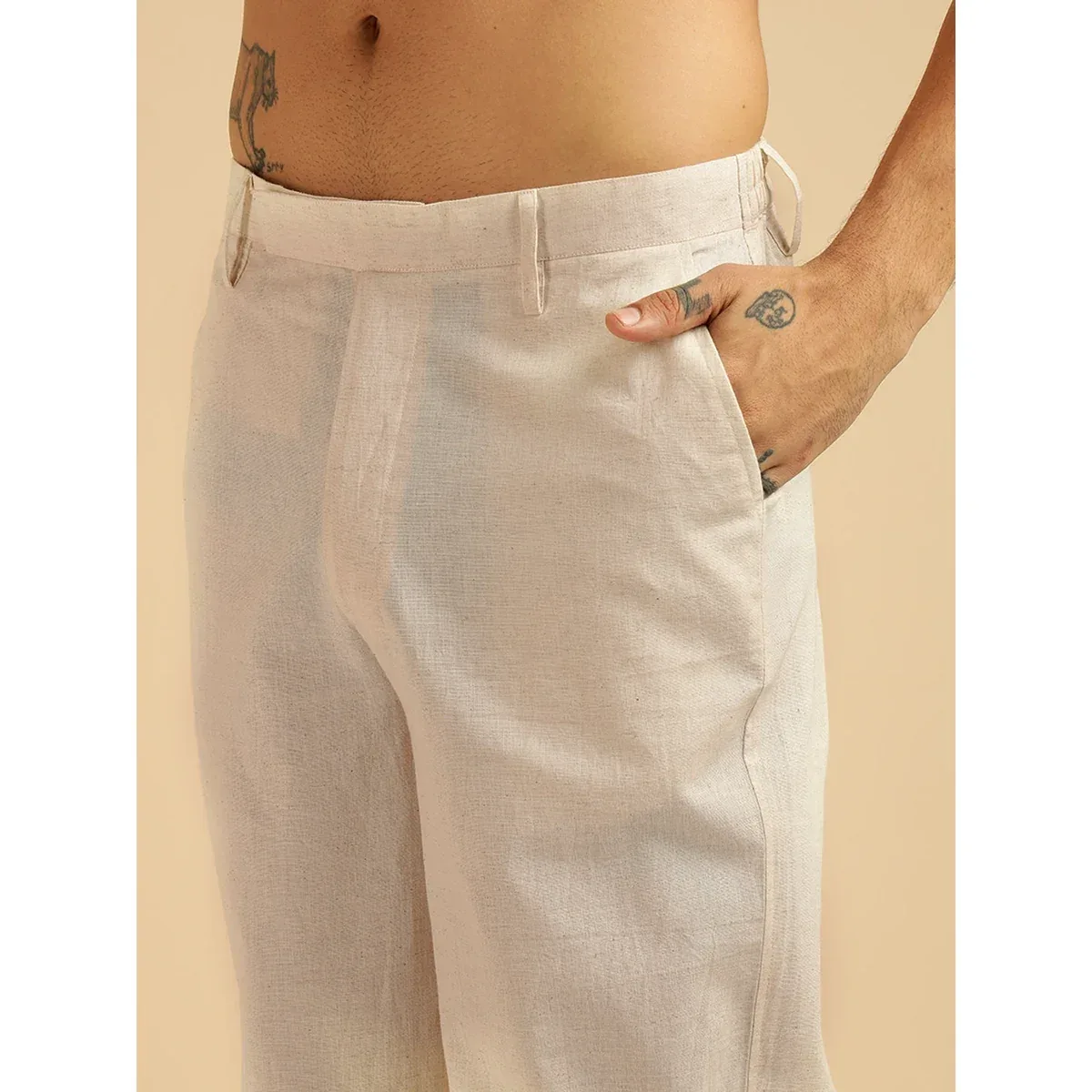 Premium Off White Solid Pure Cotton Shirt With Pants Co-Ord Set for Men, photo 3 of 4