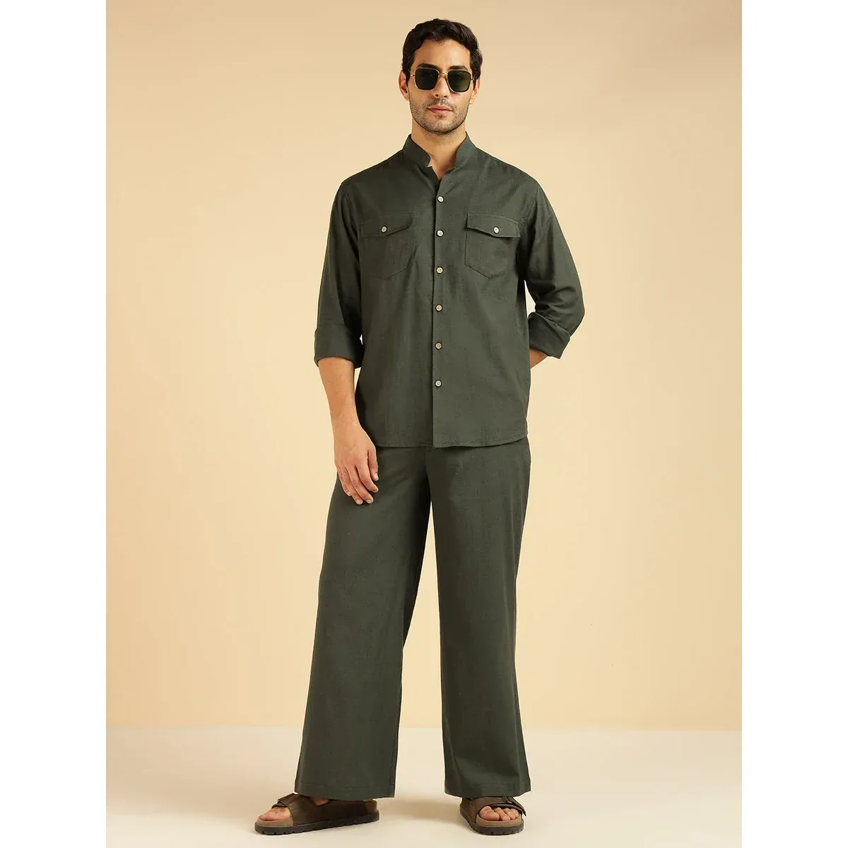 Premium Charcoal Solid Pure Cotton Shirt With Pants Co-Ord Set for Men, photo 1 of 4