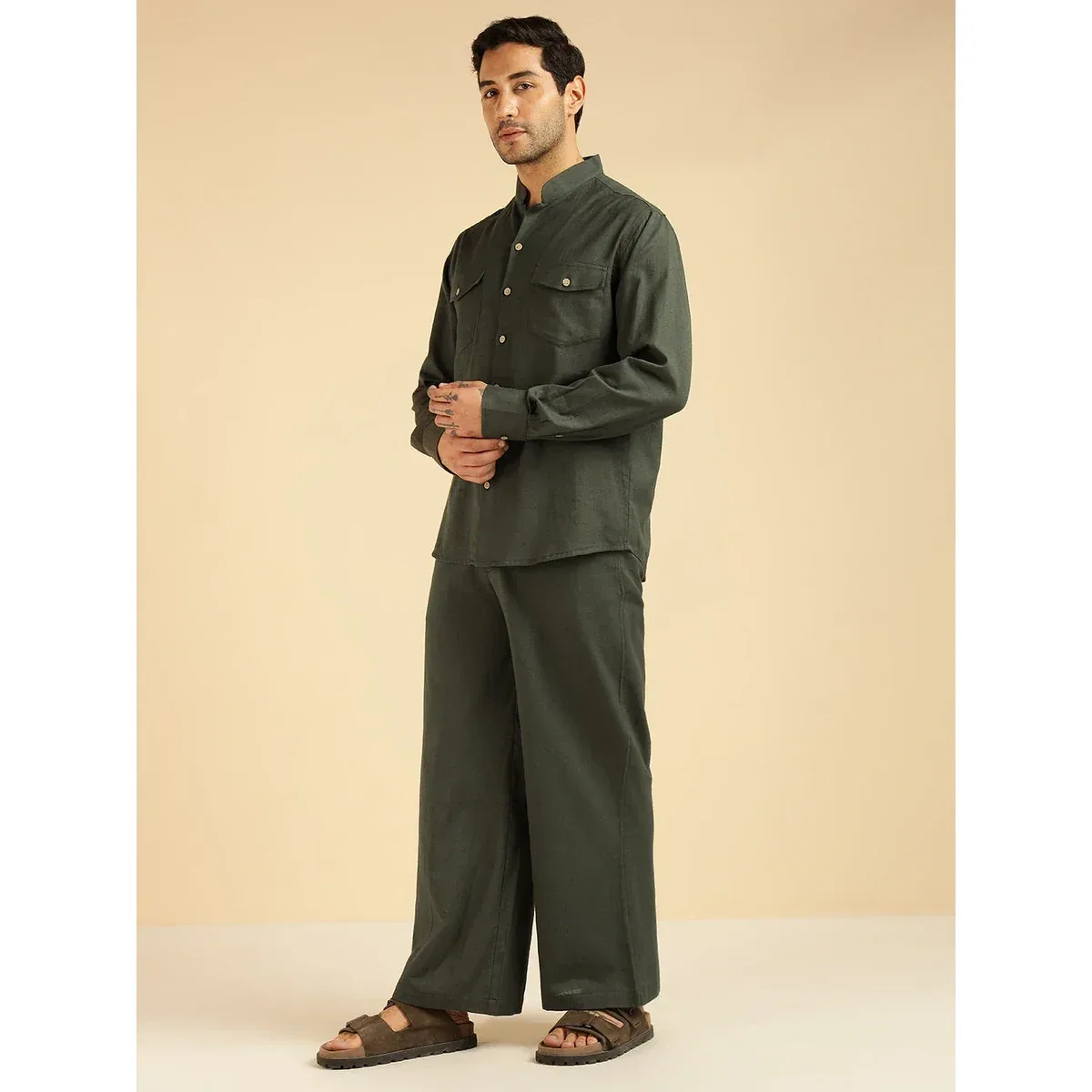 Premium Charcoal Solid Pure Cotton Shirt With Pants Co-Ord Set for Men, photo 4 of 4