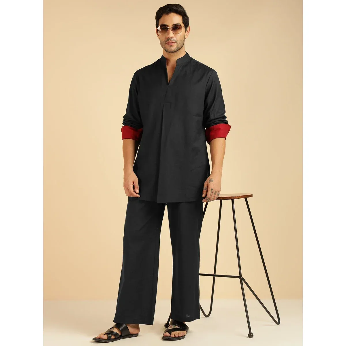 Premium Black Pure Cotton Shirt With Pants Co-Ord Set for Men, photo 1 of 4
