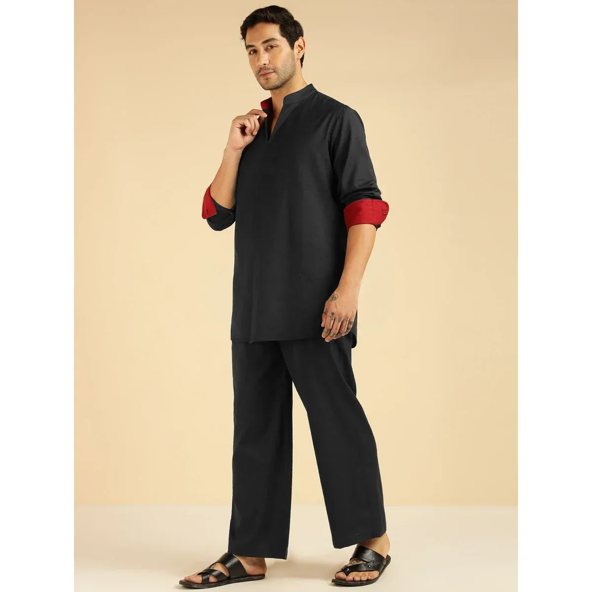 Premium Black Pure Cotton Shirt With Pants Co-Ord Set for Men, photo 4 of 4