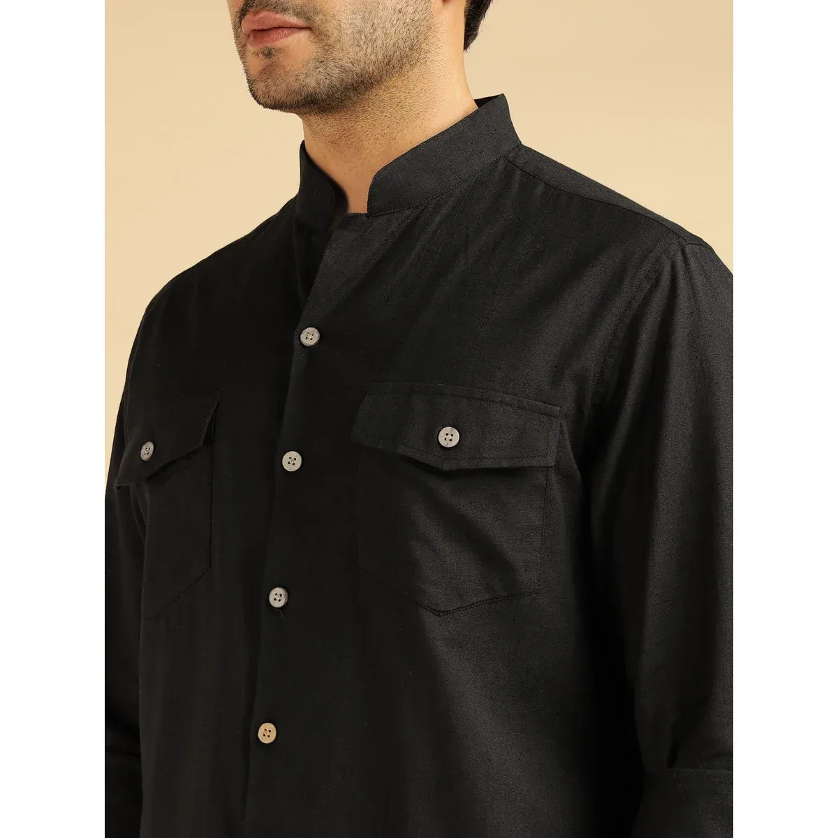 Premium Black Solid Pure Cotton Shirt With Pants Co-Ord Set for Men, photo 2 of 4