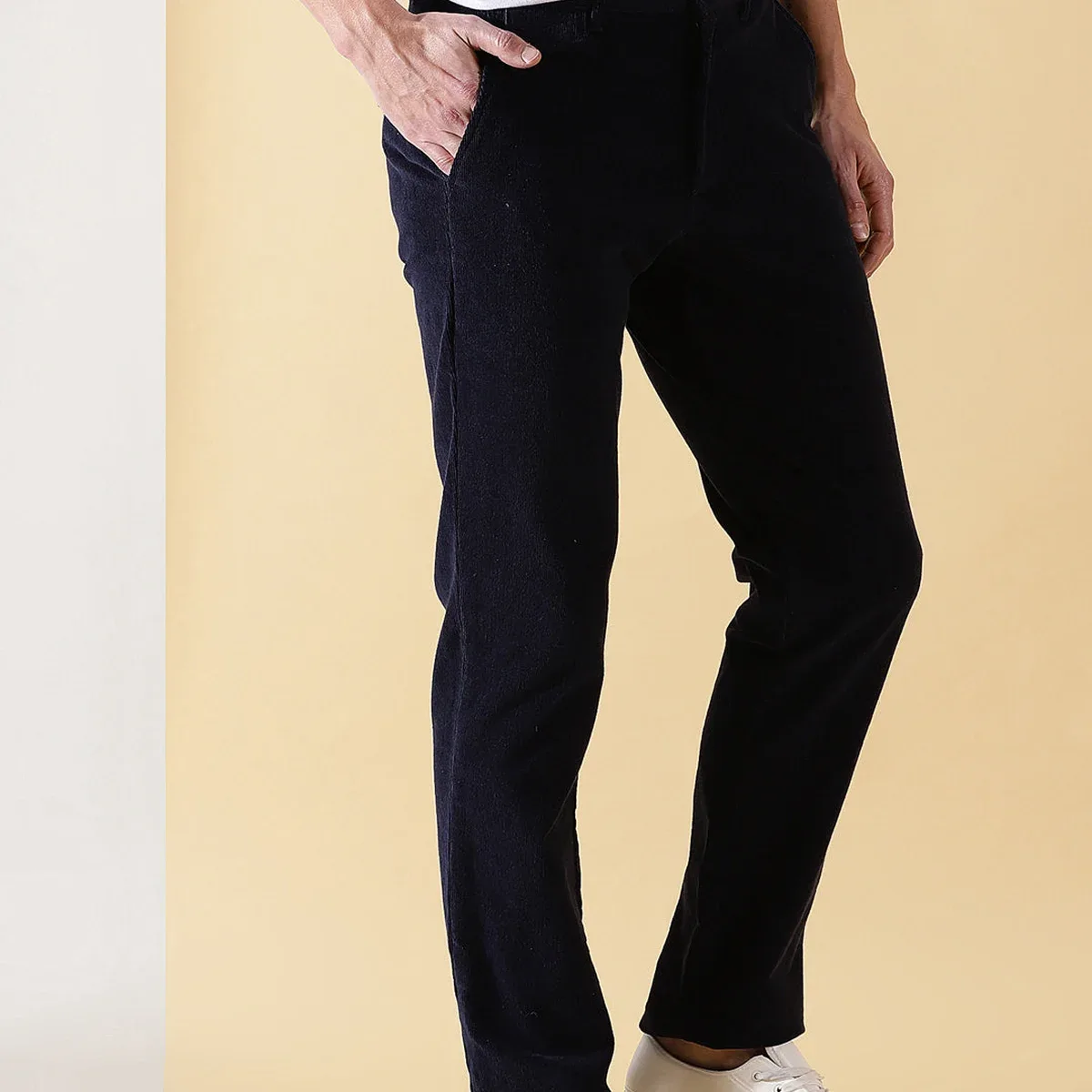 Navy Smart Slim Fit Easy Wash Corduroy Chinos Trouser For Men, photo 1 of 4