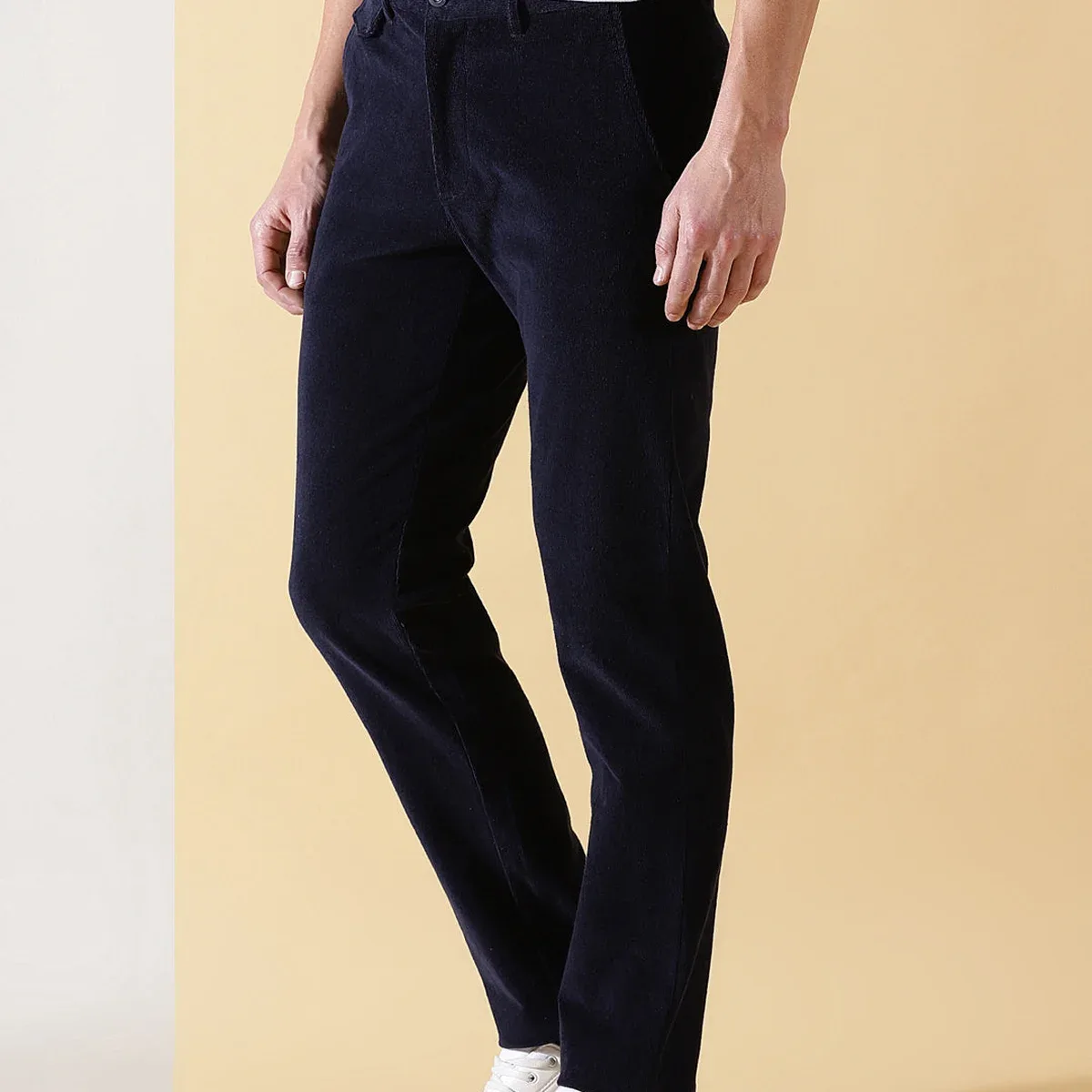 Navy Smart Slim Fit Easy Wash Corduroy Chinos Trouser For Men, photo 2 of 4