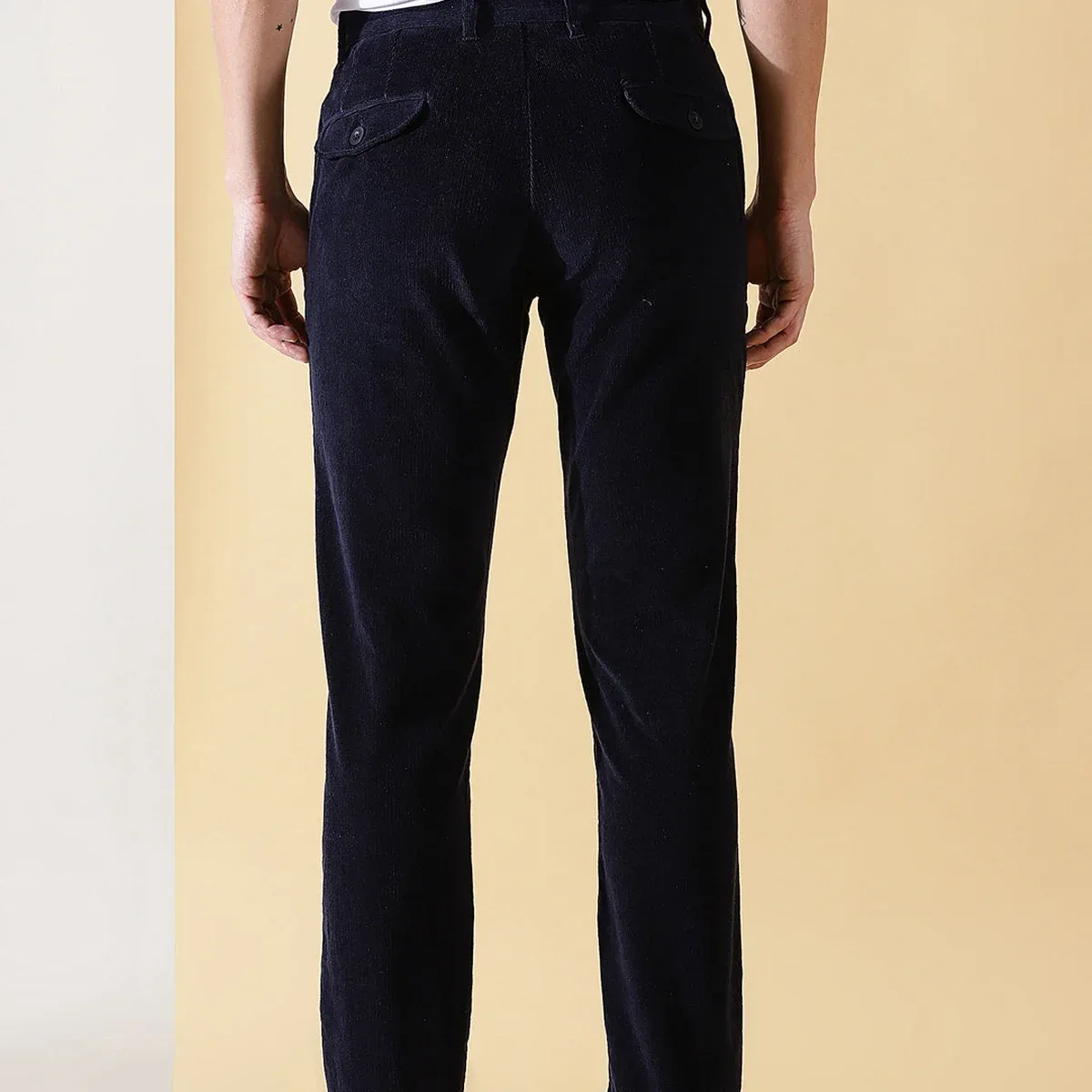 Navy Smart Slim Fit Easy Wash Corduroy Chinos Trouser For Men, photo 3 of 4