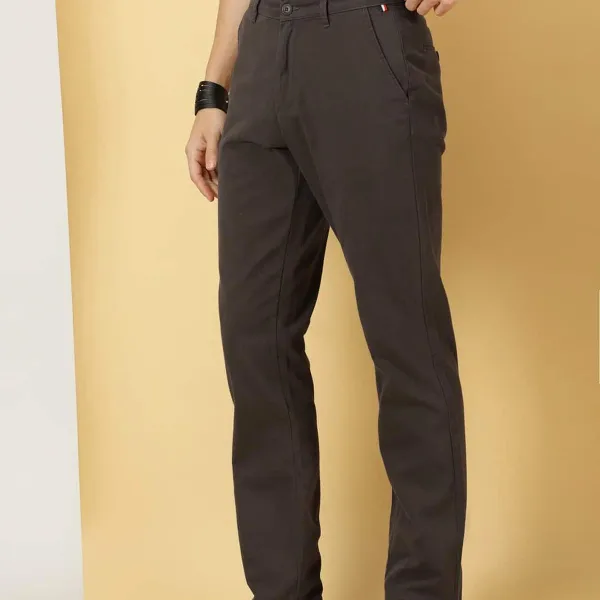 Grey Smart Slim Fit Pure Cotton Mid-Rise Chinos Trouser For Men