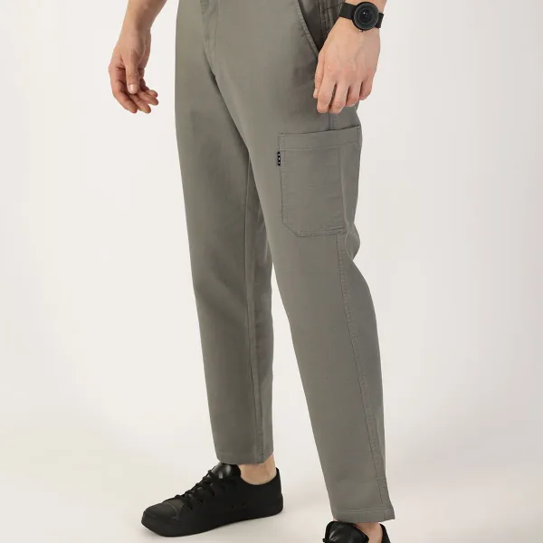 Dark Grey Smart Regular Fit Mid-Rise Chinos Trouser For Men