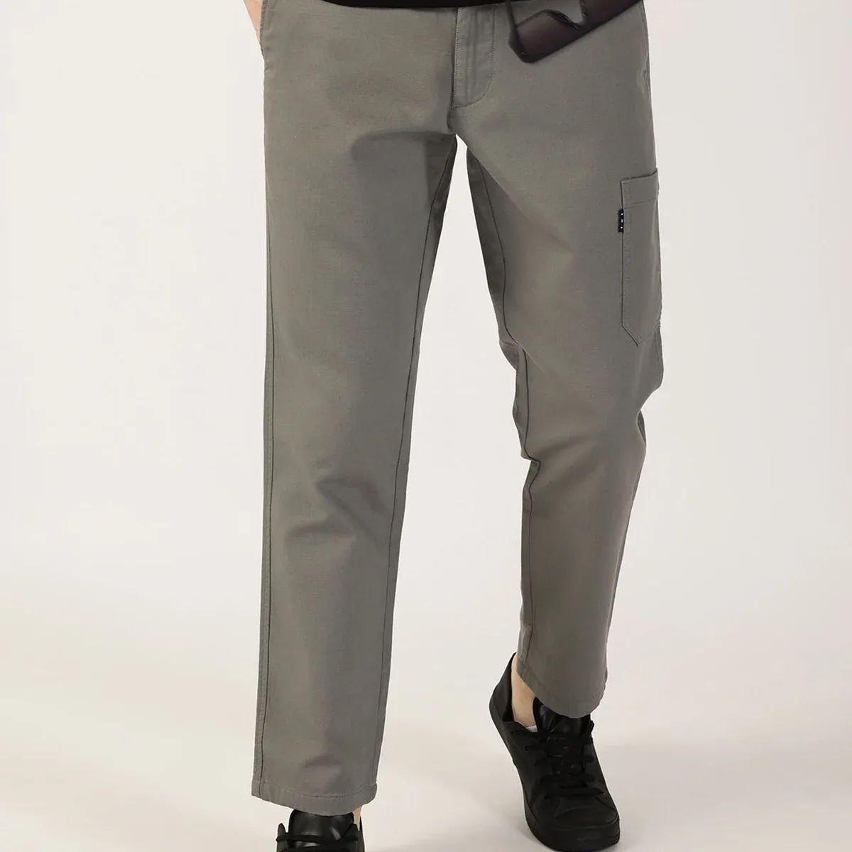 Dark Grey Smart Regular Fit Mid-Rise Chinos Trouser For Men, photo 4 of 4