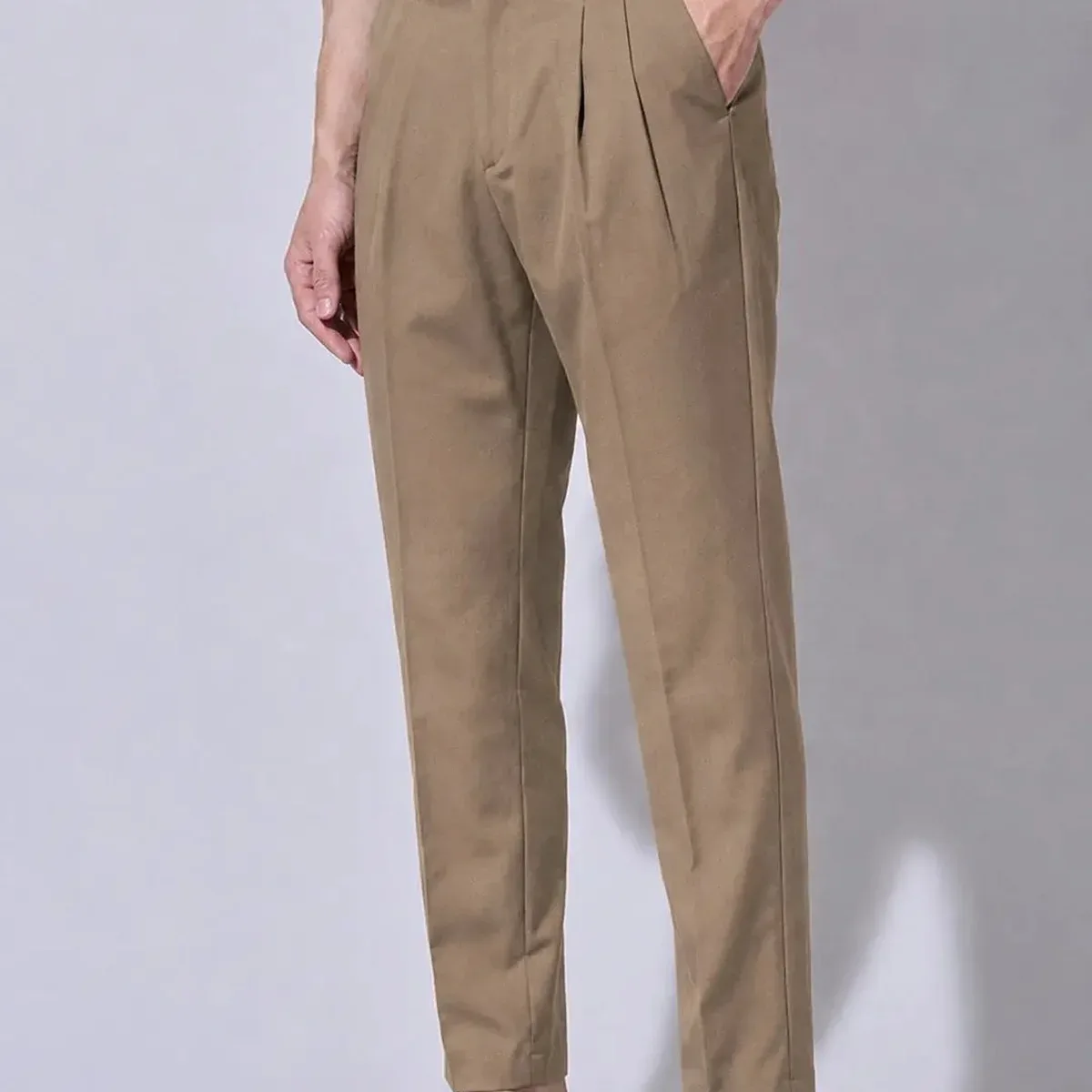 Men's Brown Slim Fit Pleated Formal Trousers with Side Waist Adjuster, photo 3 of 4