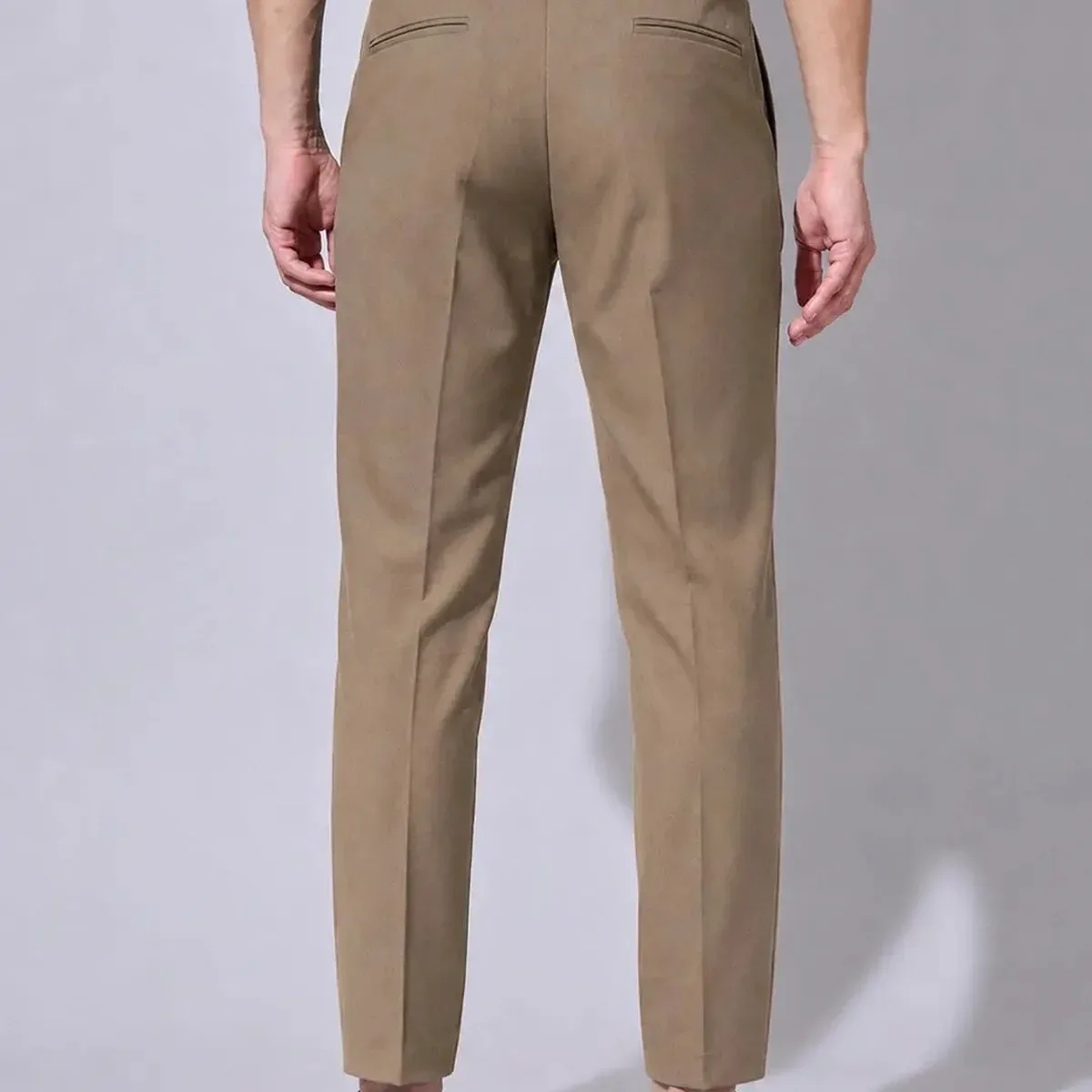 Men's Brown Slim Fit Pleated Formal Trousers with Side Waist Adjuster, photo 4 of 4