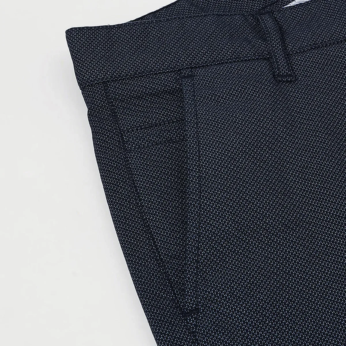 Men Textured Navy Blue Formal Trousers, photo 2 of 4