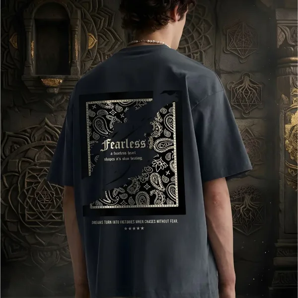 FEARLESS HEART Men Printed Oversized T-Shirt