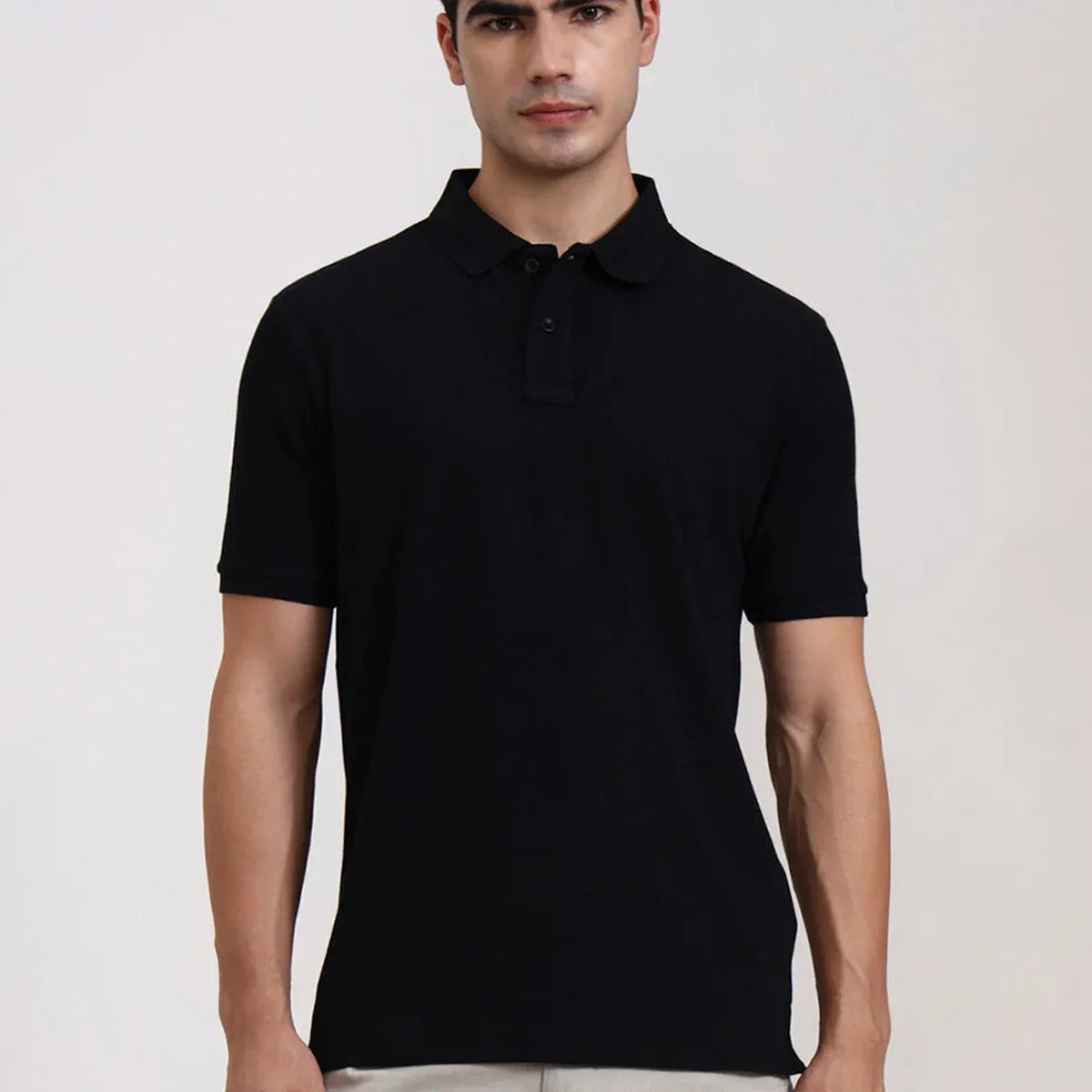 Black Solid Slim Fit Polo T-Shirt | Greenfibre, photo 1 of 4
