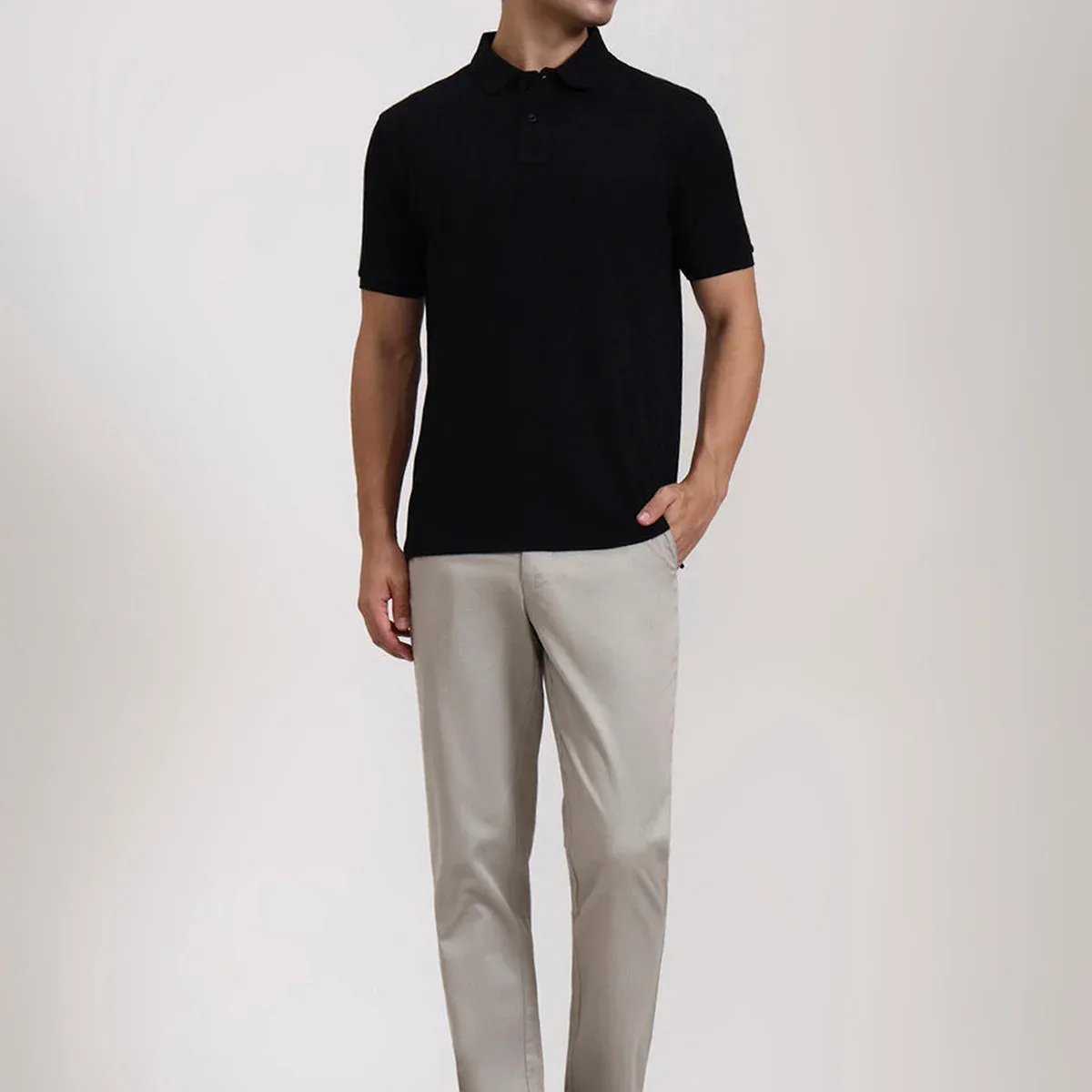 Black Solid Slim Fit Polo T-Shirt | Greenfibre, photo 3 of 4