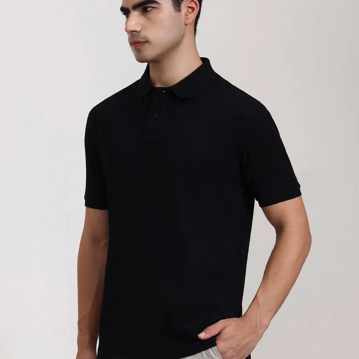 Black Solid Slim Fit Polo T-Shirt | Greenfibre, photo 4 of 4