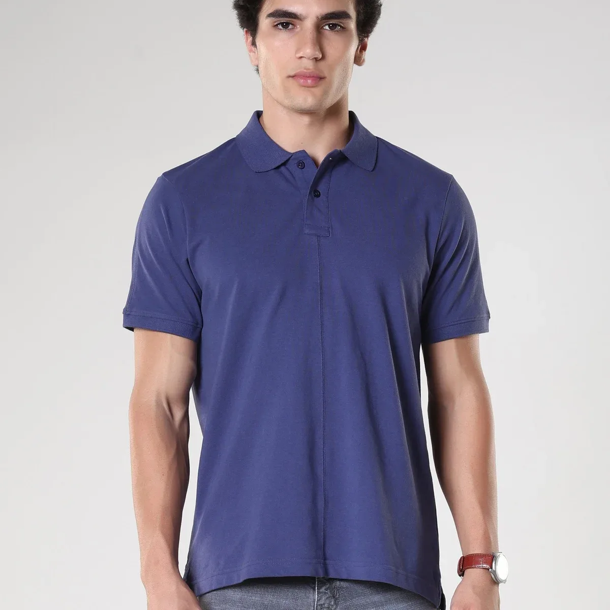 Odessa - Plain Polo T-Shirt- Blue, photo 3 of 4