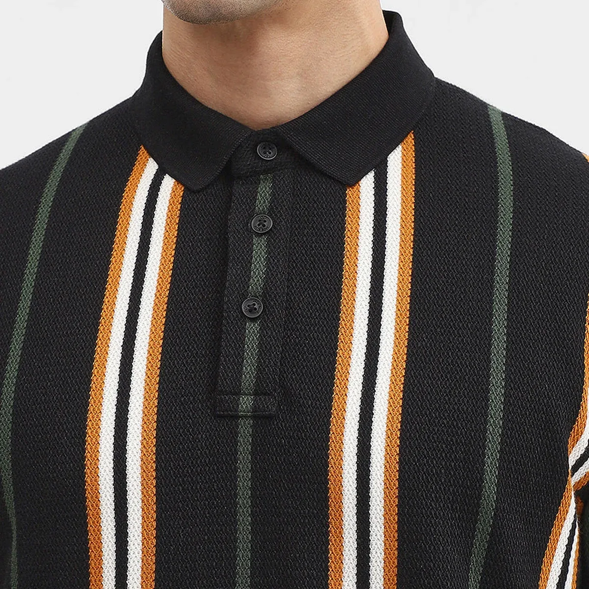 Navy & Mustard Striped Slim Fit Polo T-Shirt, photo 2 of 4