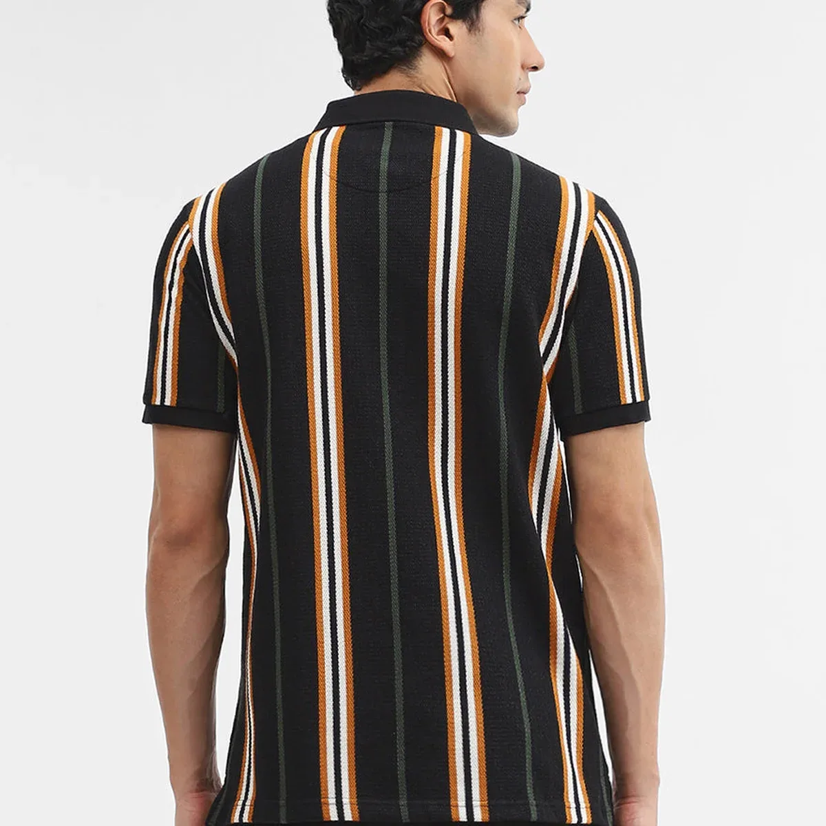 Navy & Mustard Striped Slim Fit Polo T-Shirt, photo 3 of 4
