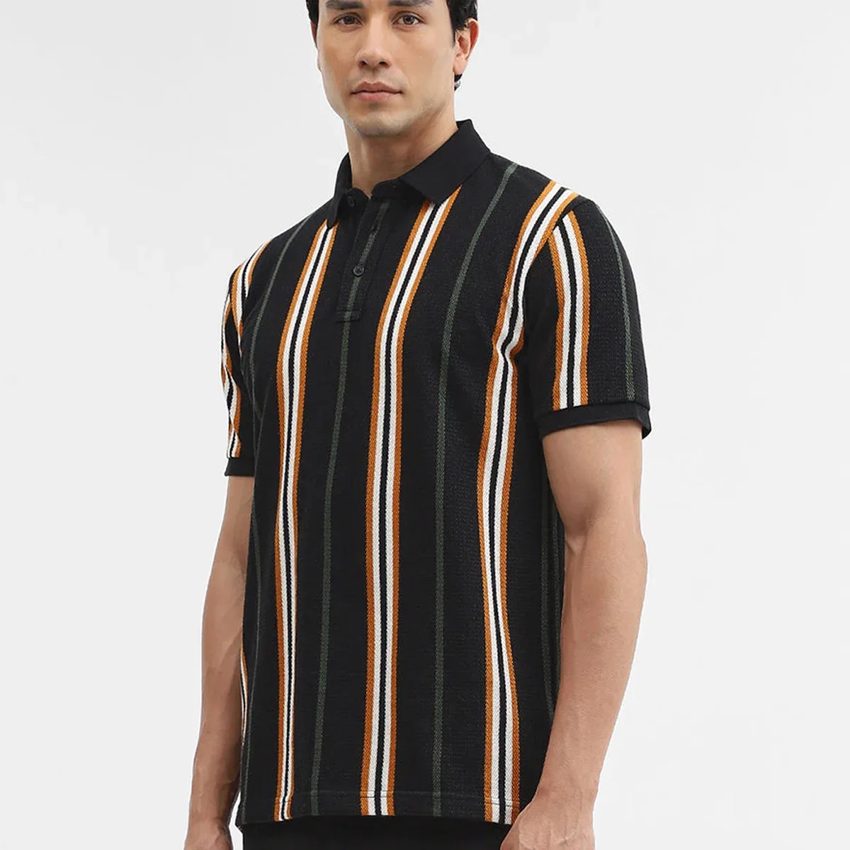 Navy & Mustard Striped Slim Fit Polo T-Shirt, photo 4 of 4