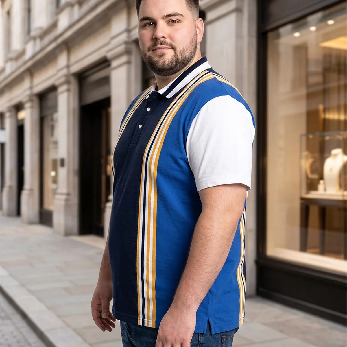 Men Plus Size Blugold Multi Colorblock Polo T-Shirt, photo 2 of 4