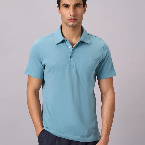 Men’s Organic Cotton Regular Fit Solid Polo T-Shirt Blue