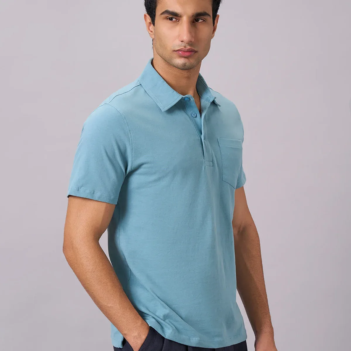 Men’s Organic Cotton Regular Fit Solid Polo T-Shirt Blue, photo 3 of 4