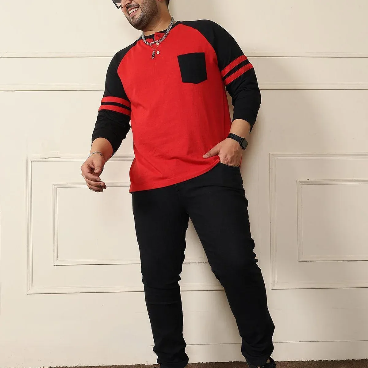 Men Plus Size Maje Colorblock Henley Tshirt, photo 2 of 4