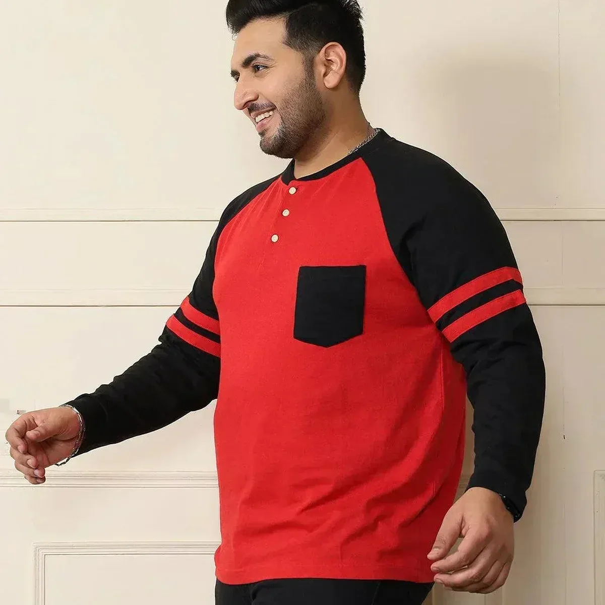 Men Plus Size Maje Colorblock Henley Tshirt, photo 3 of 4