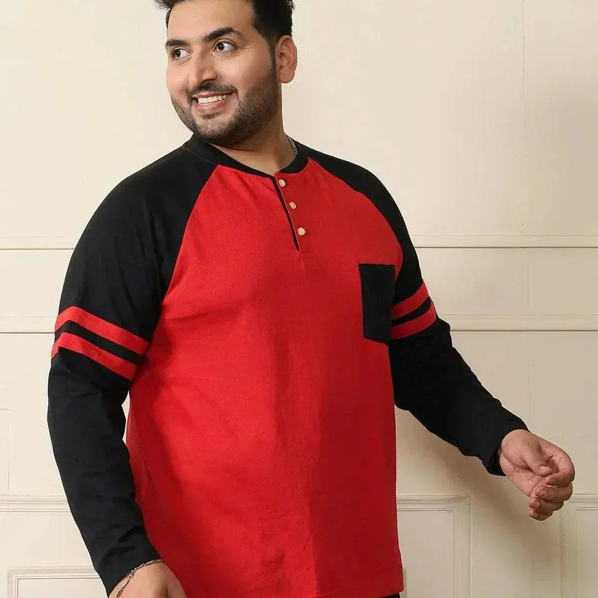 Men Plus Size Maje Colorblock Henley Tshirt, photo 4 of 4