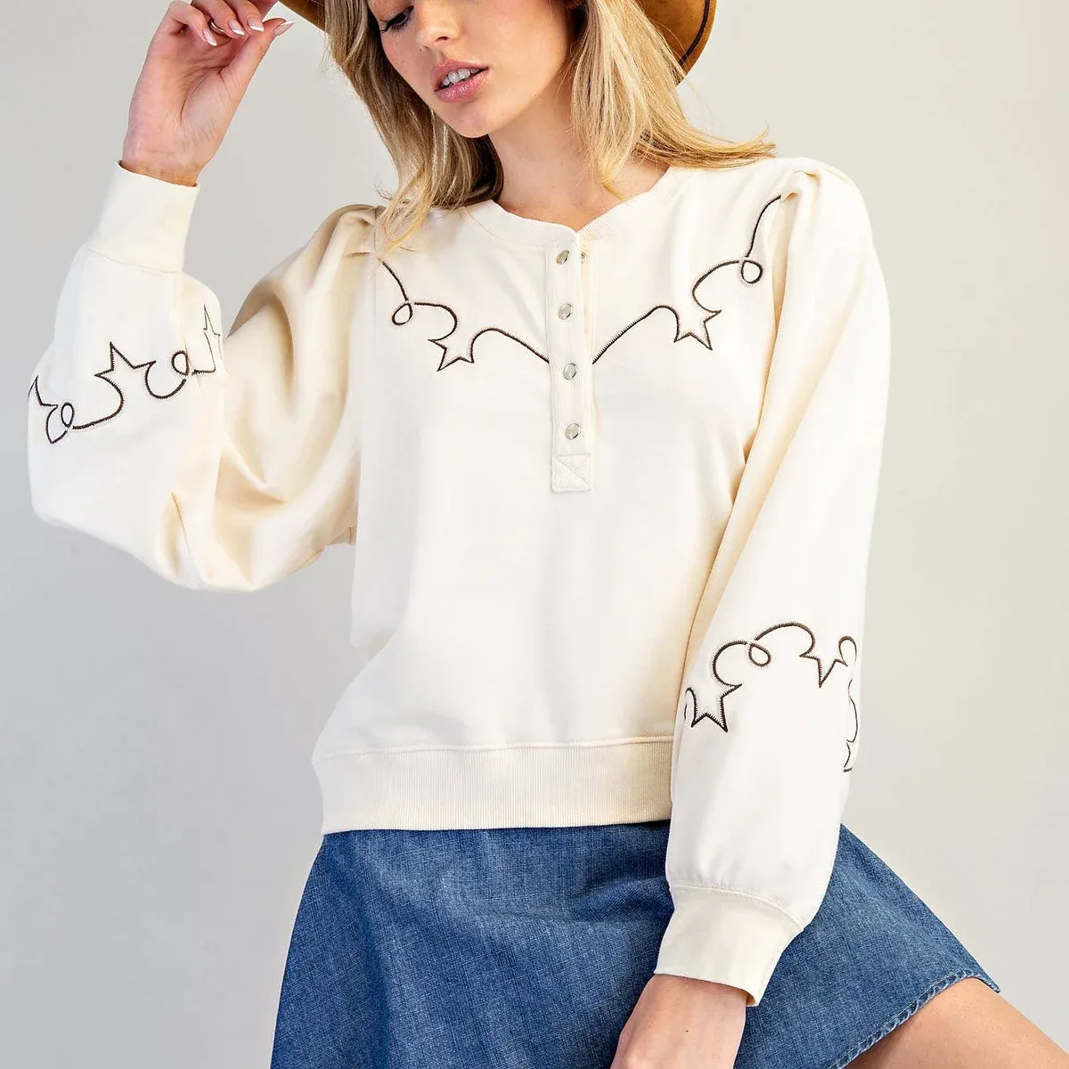 EMBROIDERED HENLEY TOP, photo 1 of 4