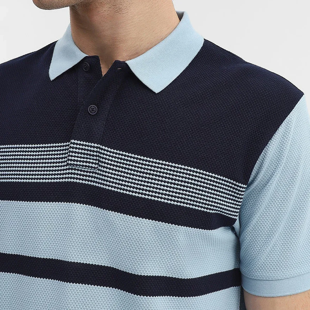 Navy Blue Striped Slim Fit Polo T-Shirt | Greenfibre, photo 2 of 4