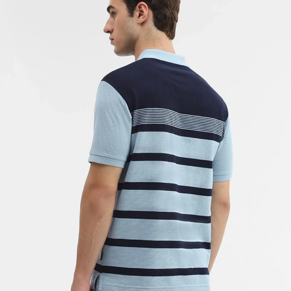 Navy Blue Striped Slim Fit Polo T-Shirt | Greenfibre, photo 3 of 4