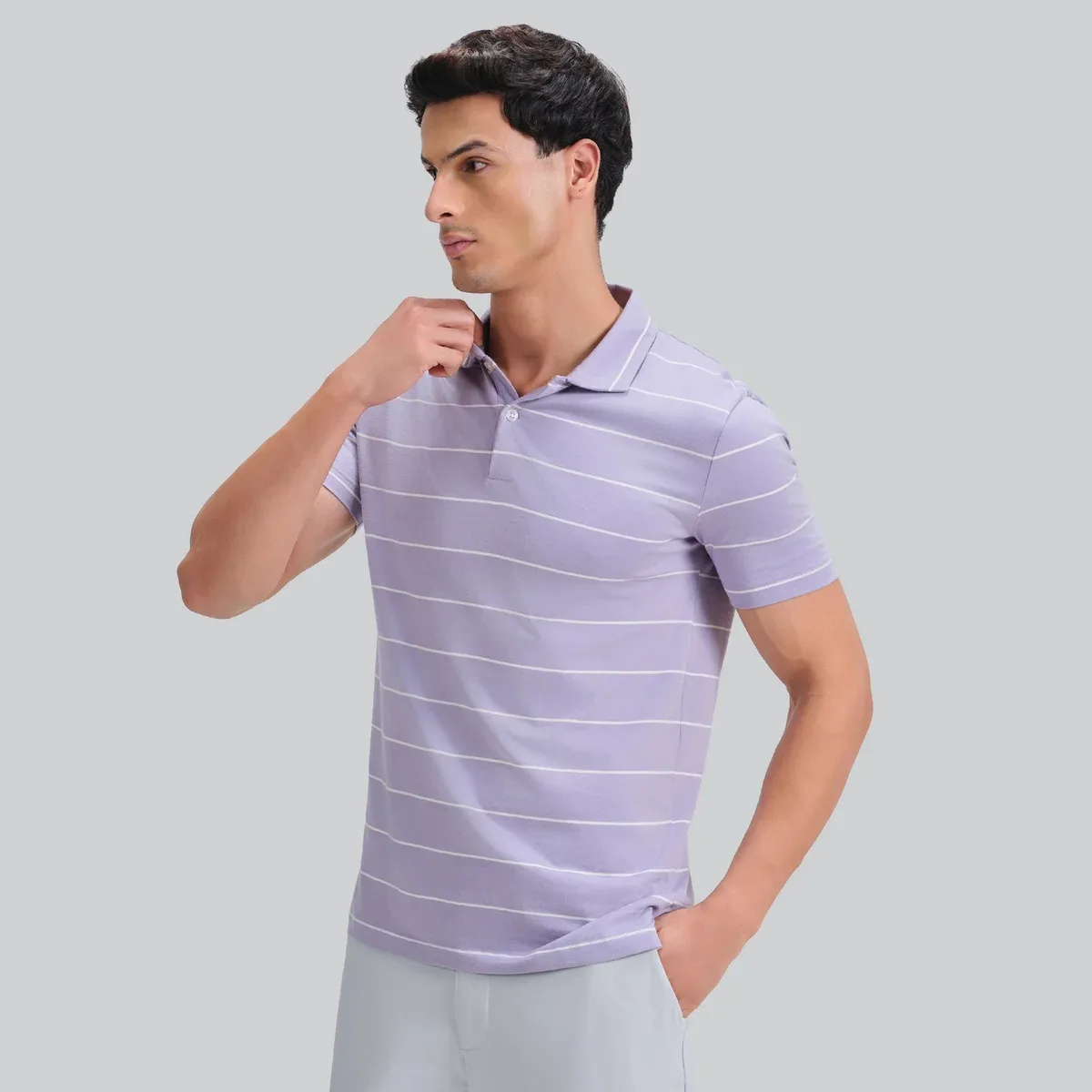 Linea Cotton Polo T-shirt - Misty Lilac, photo 2 of 4