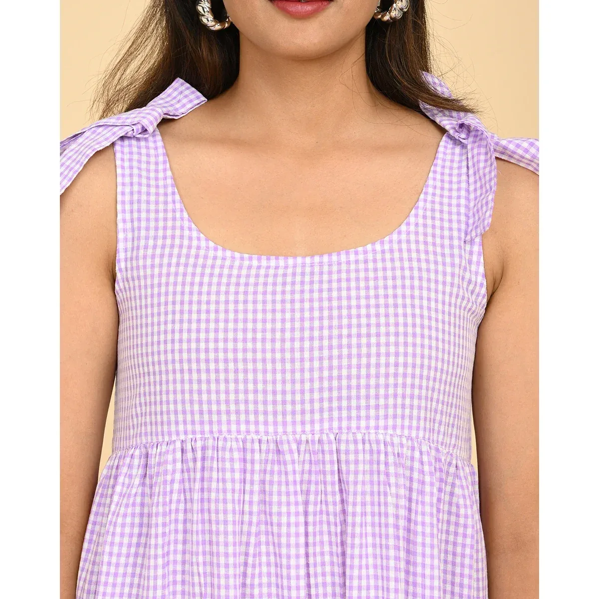 Premium 100% Cotton Check Midi Dress for Women in India - Casual Wear, photo 4 of 4