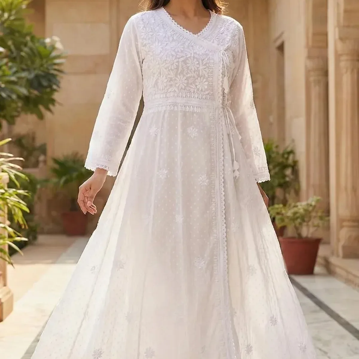 Lucknowi Chikankari Long Kaftan Dress, photo 1 of 4