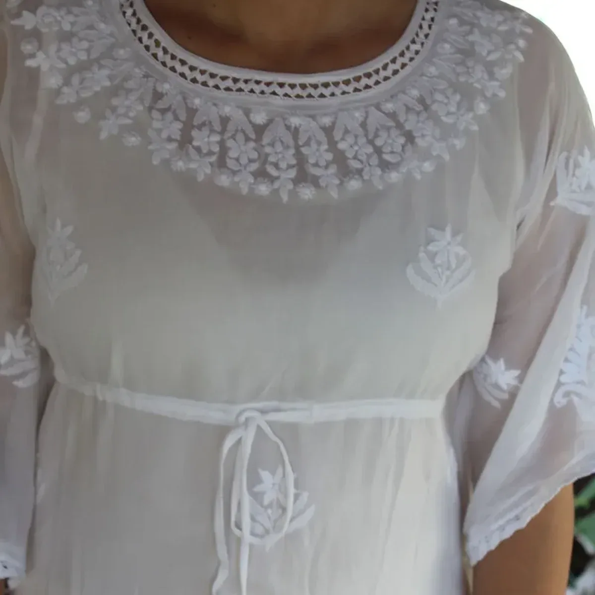 Lucknowi Chikankari Long Kaftan Dress, photo 2 of 4