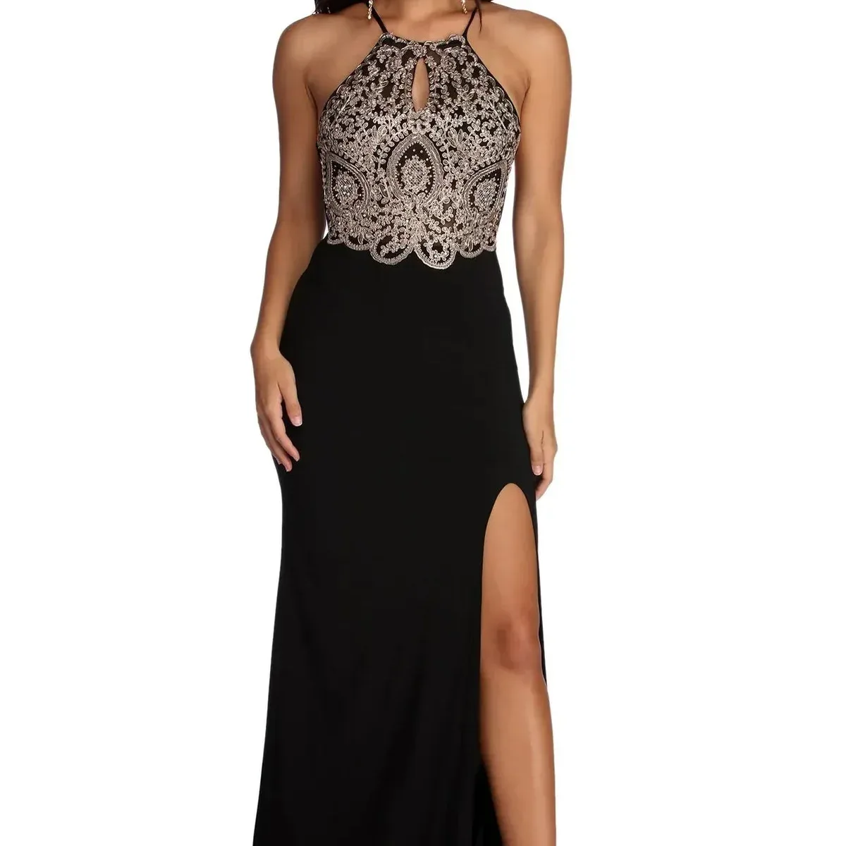 Alondra Formal Lace Halter Dress, photo 1 of 4