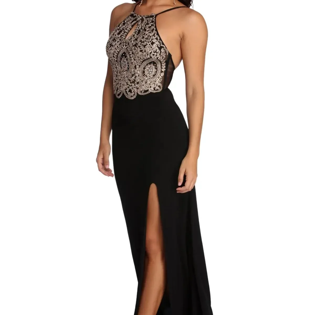 Alondra Formal Lace Halter Dress, photo 2 of 4