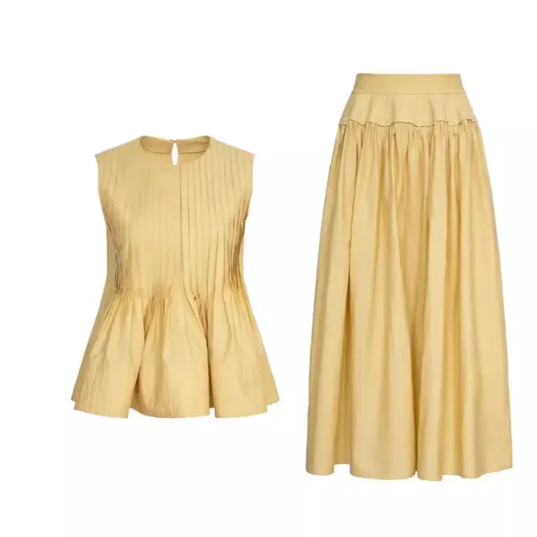 Yellow Top & High Waist Midi Skirt Set