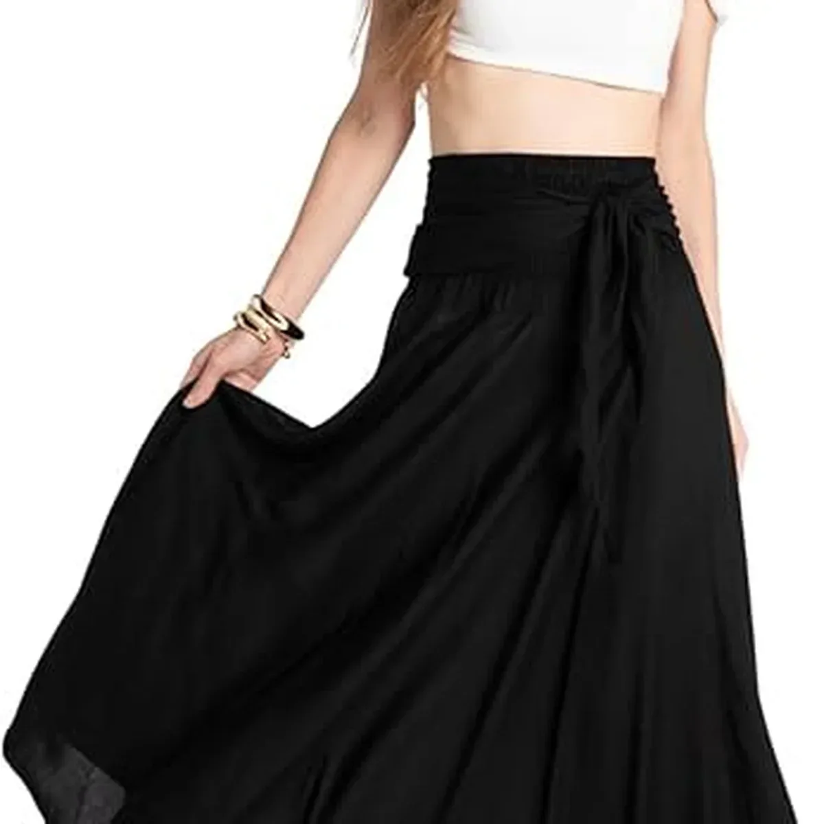 Solid Long Skirts for Women | 2-in-1 Boho Dress & Maxi Skirt for Bohemian Festivals, Vacation & Casual wear, photo 3 of 4