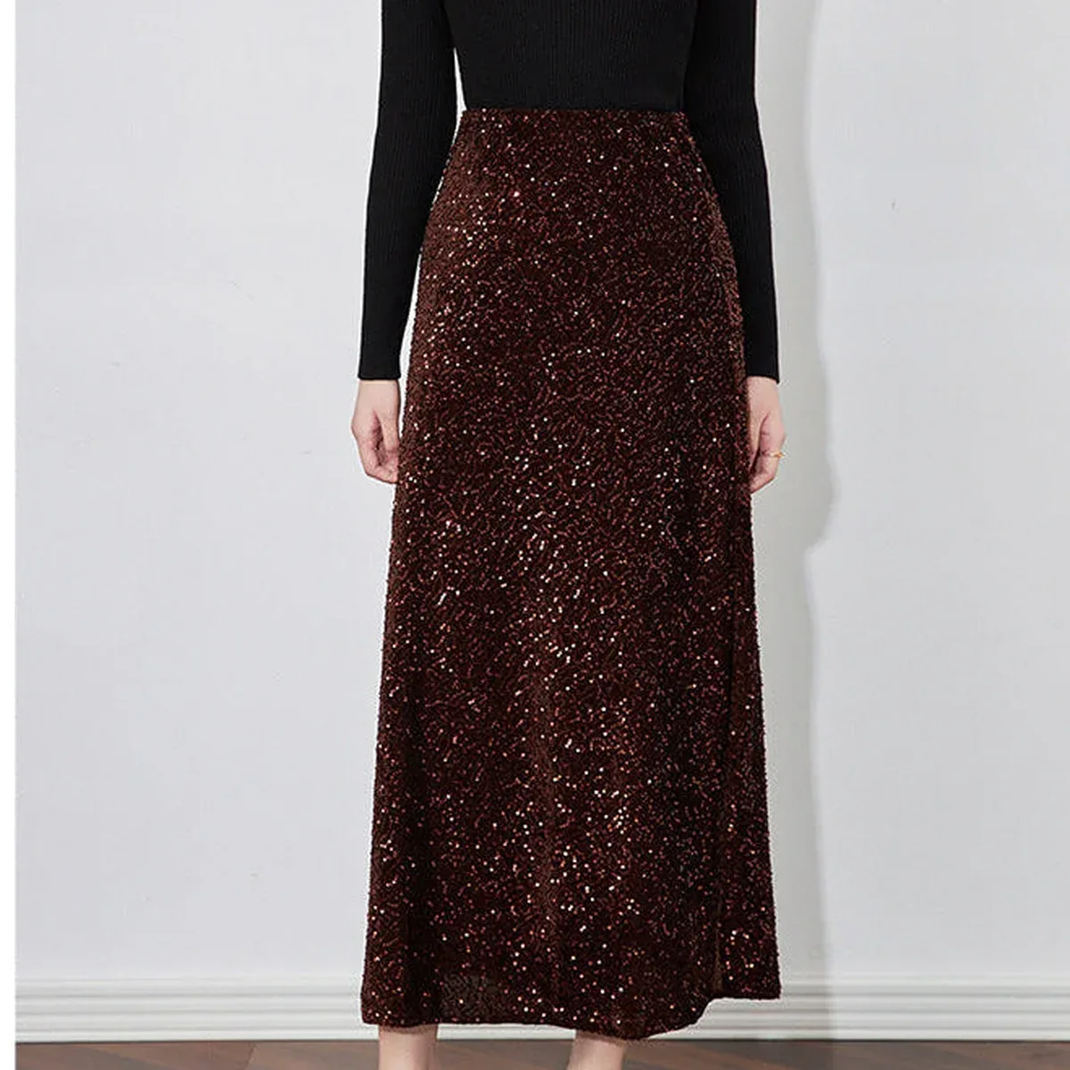 Velvet-Shine Sequin A-Line Midi Skirt, photo 3 of 4