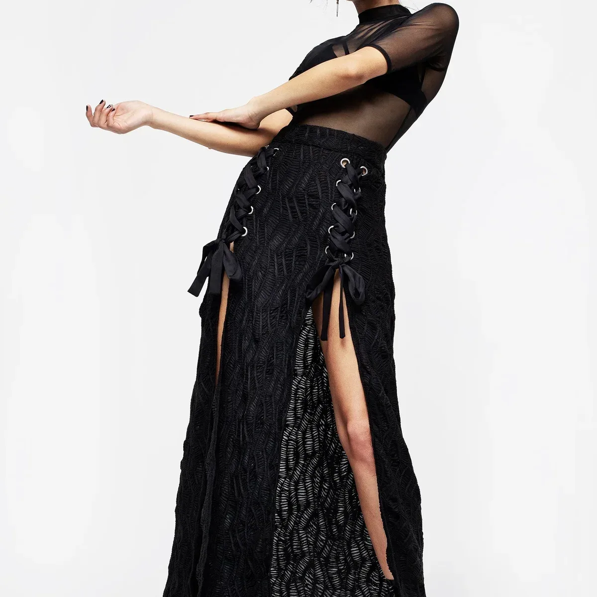 Agitate Textured Jersey Split Maxi Skirt, photo 1 of 4