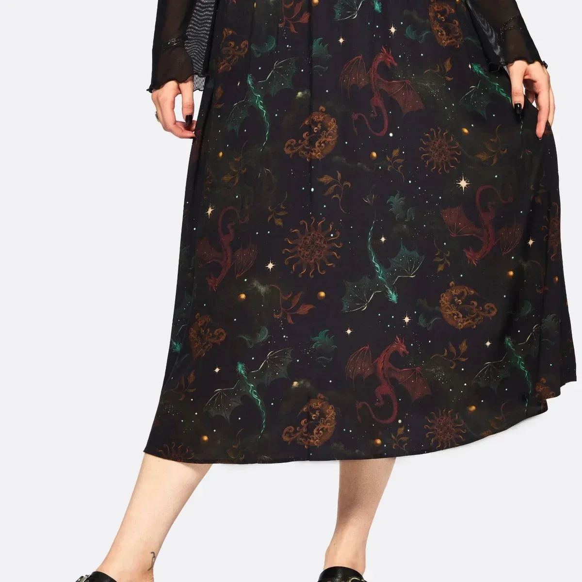 Phoenix Dragon Printed Pleated Midi Skirt, photo 1 of 4