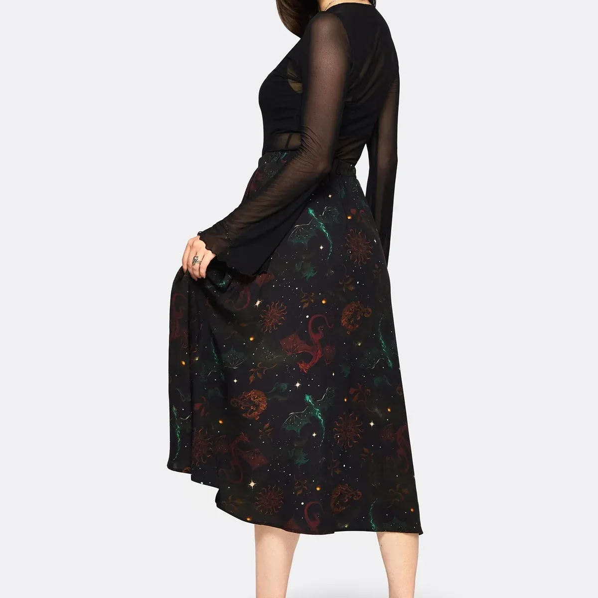 Phoenix Dragon Printed Pleated Midi Skirt, photo 3 of 4