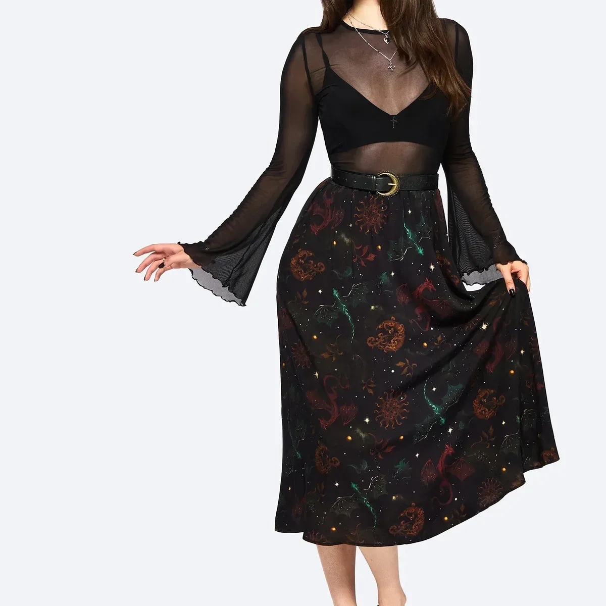 Phoenix Dragon Printed Pleated Midi Skirt, photo 4 of 4